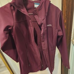 Columbia XS Maroon hard outershell, fleece lined, Hoodie, jacket